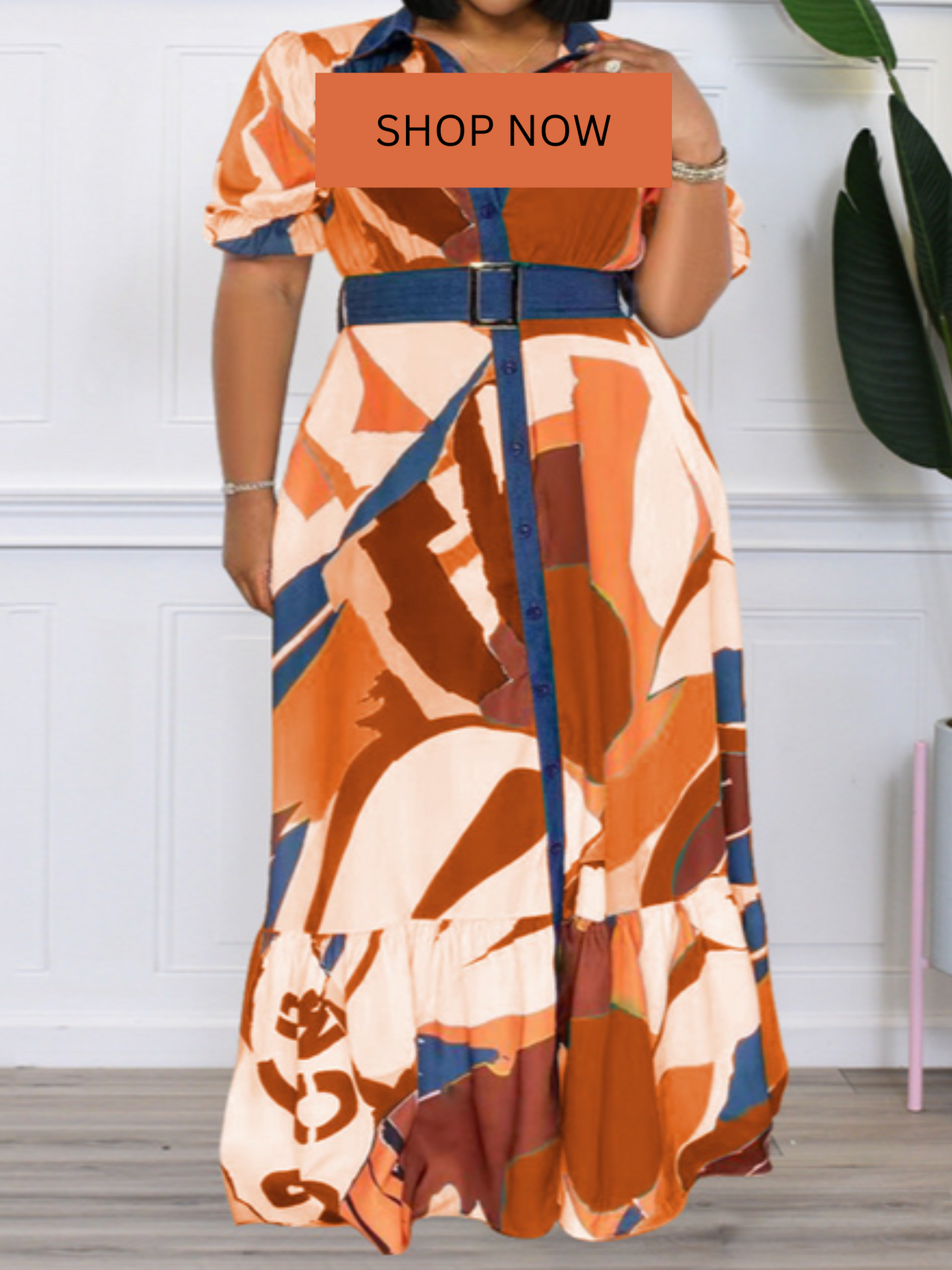 Colorful Printed Loose Dress With Belt