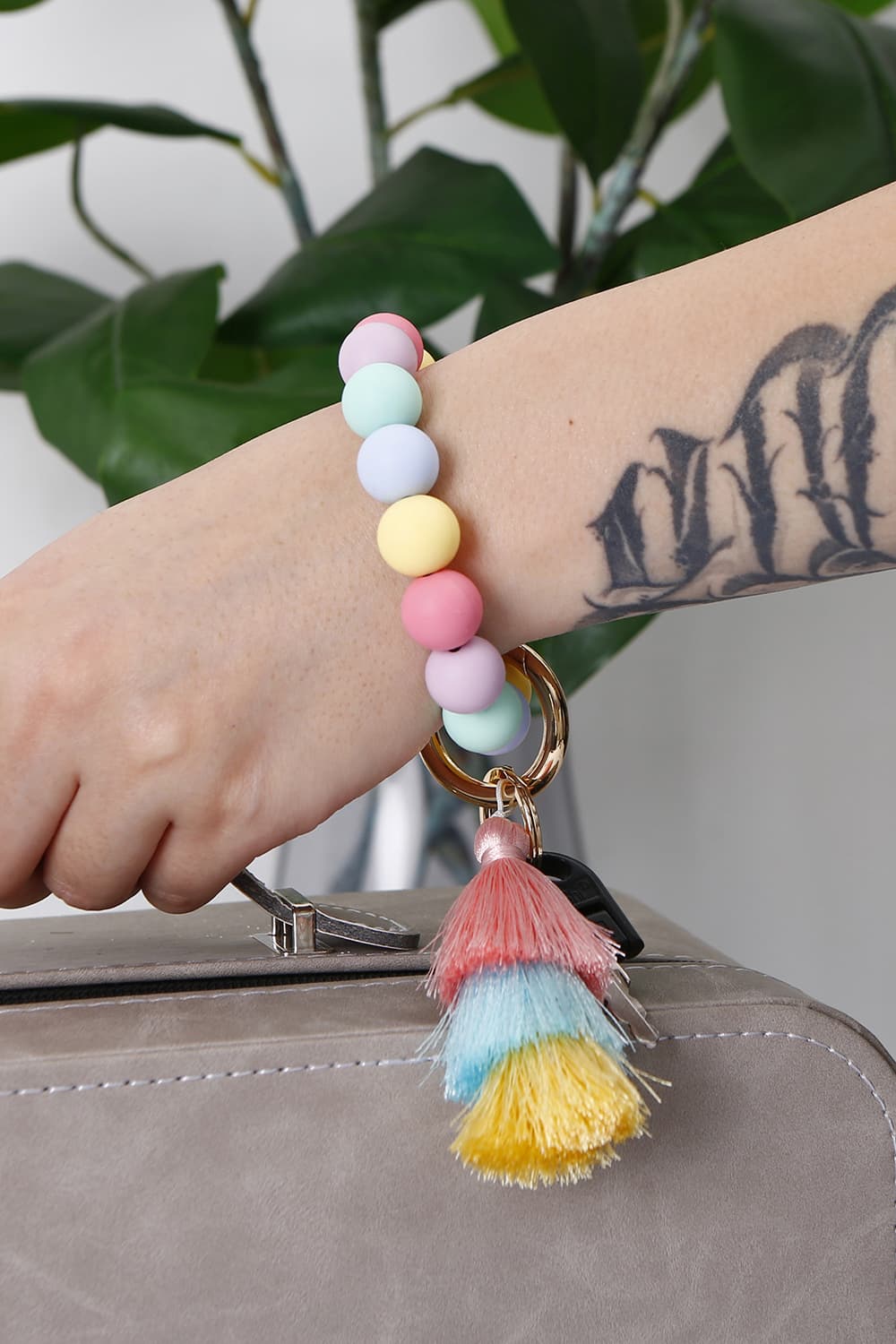 Bead Wristlet Keychain with Layered Tassels