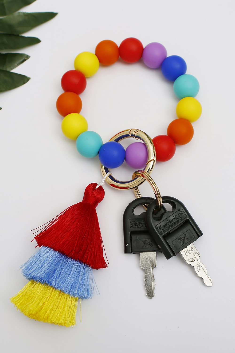 Bead Wristlet Keychain with Layered Tassels