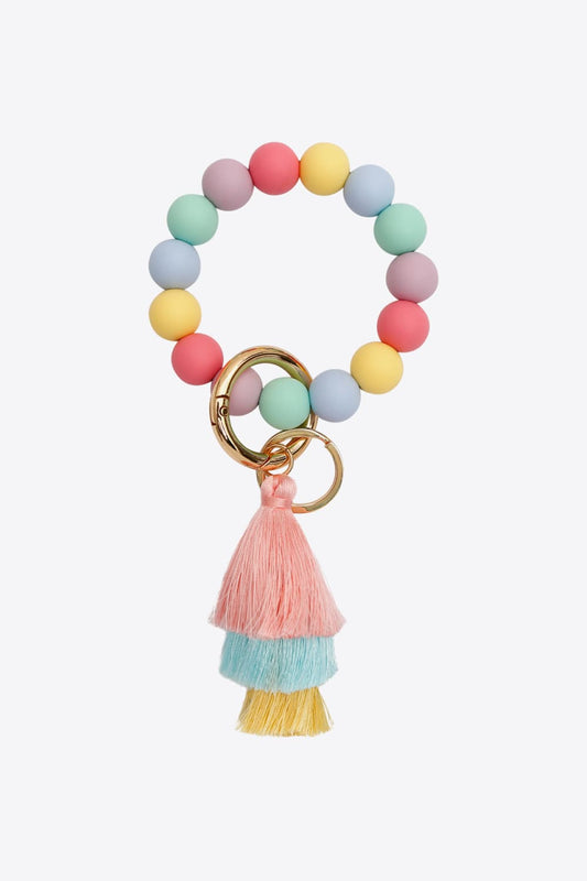 Bead Wristlet Keychain with Layered Tassels