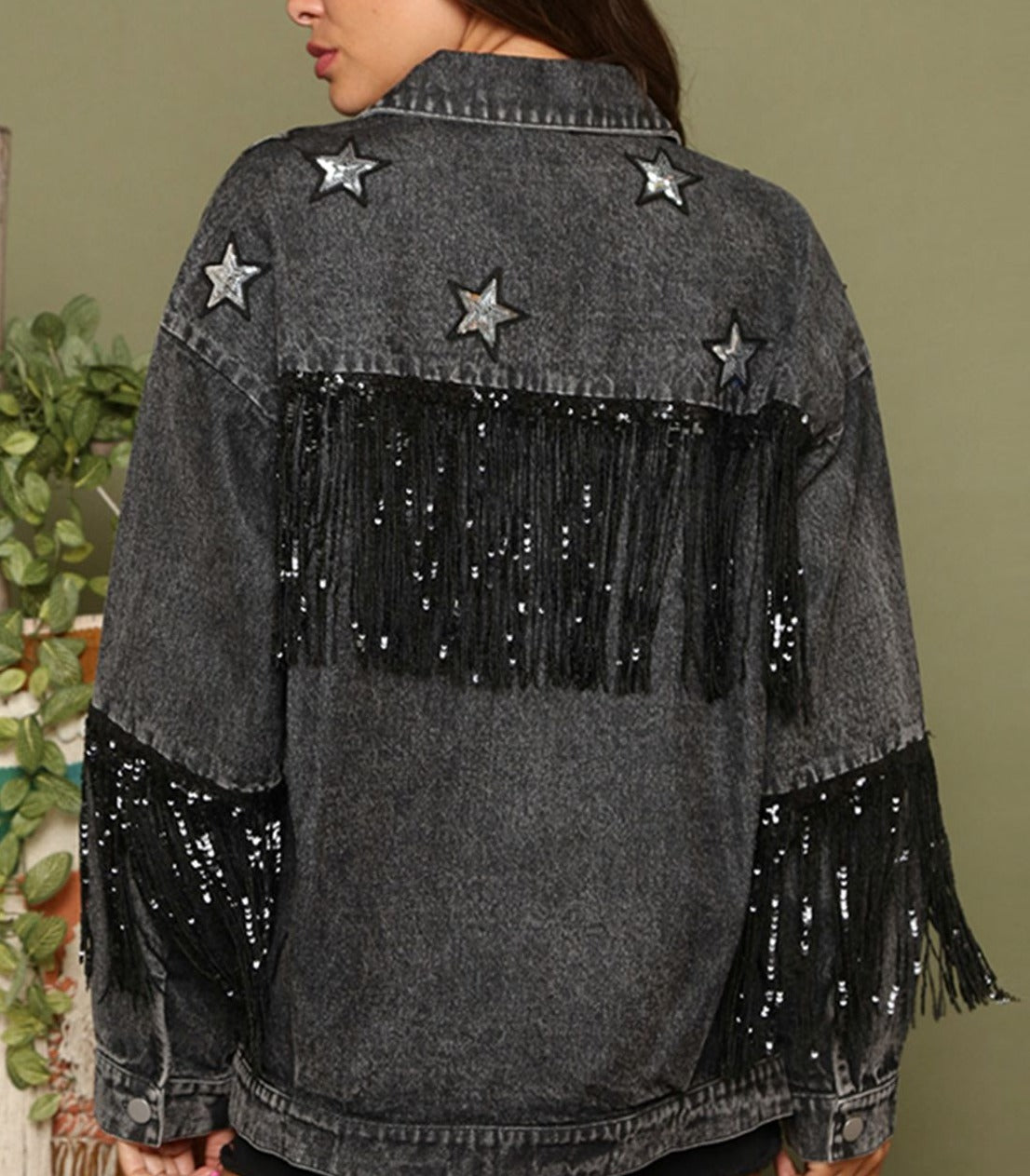 Fringe Detail Long Sleeve Denim Jacket