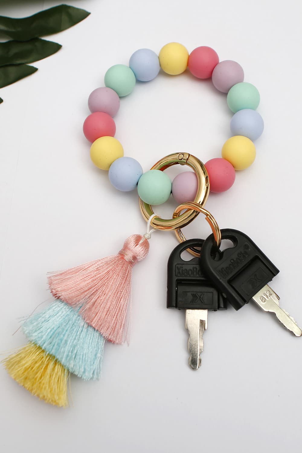 Bead Wristlet Keychain with Layered Tassels